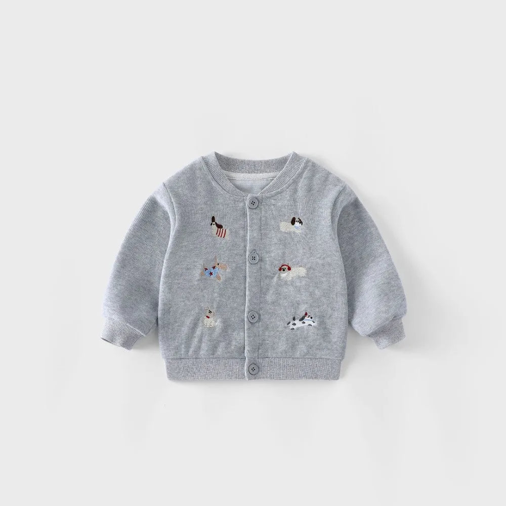Baby & toddler baseball jacket – dog embroidery, button fastening | autumn