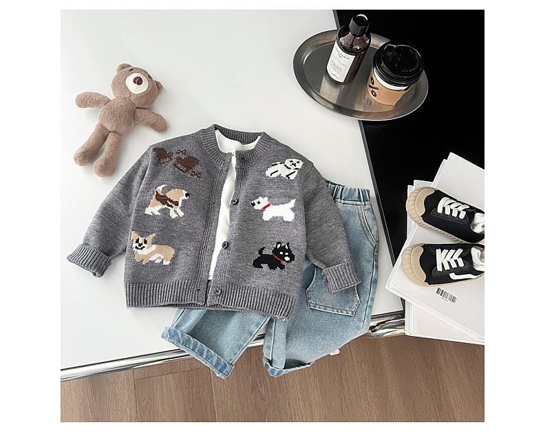 Knitted cardigan with puppy print – soft knit, button fastening | unisex