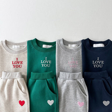 Cotton jogging set with heart embroidery – soft, elastic waist | baby to kids