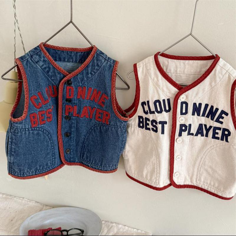 Kids' gilet with baseball-style design – soft cotton, button fastening | boys & girls