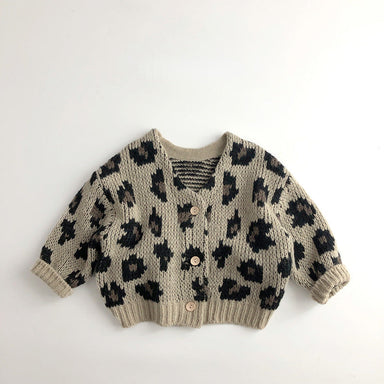 Knitted leopard print cardigan – soft cotton, ribbed cuffs | girls