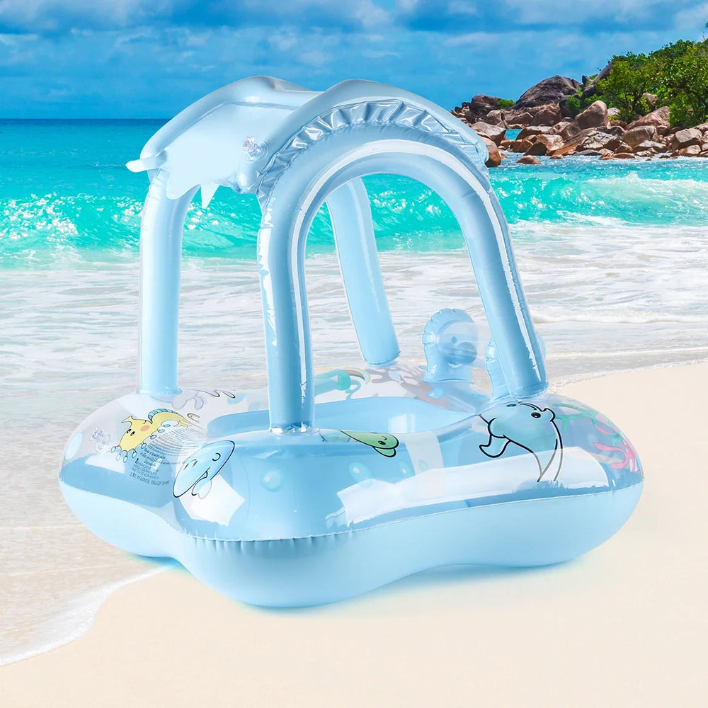 Baby swim float with sun canopy – stable, inflatable design | toddler float