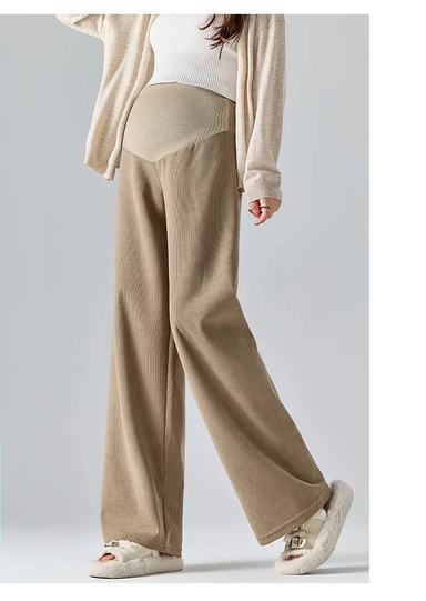 Maternity trousers with stretch belly band – cotton, wide leg | For pregnancy