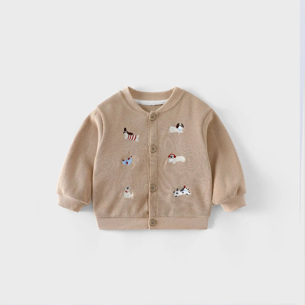 Baby & toddler baseball jacket – dog embroidery, button fastening | autumn