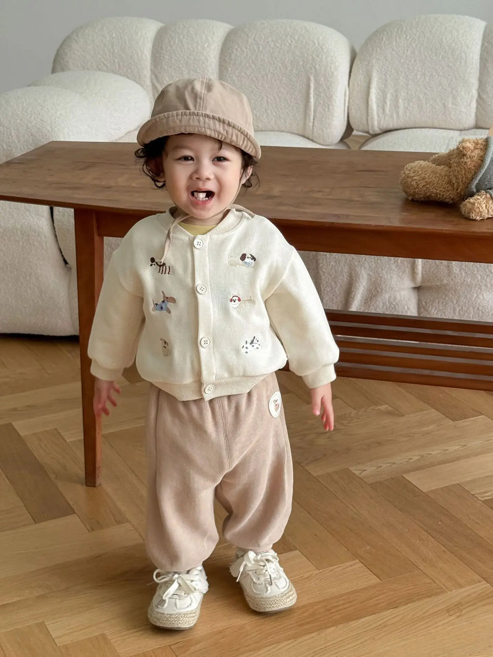 Baby & toddler baseball jacket – dog embroidery, button fastening | autumn