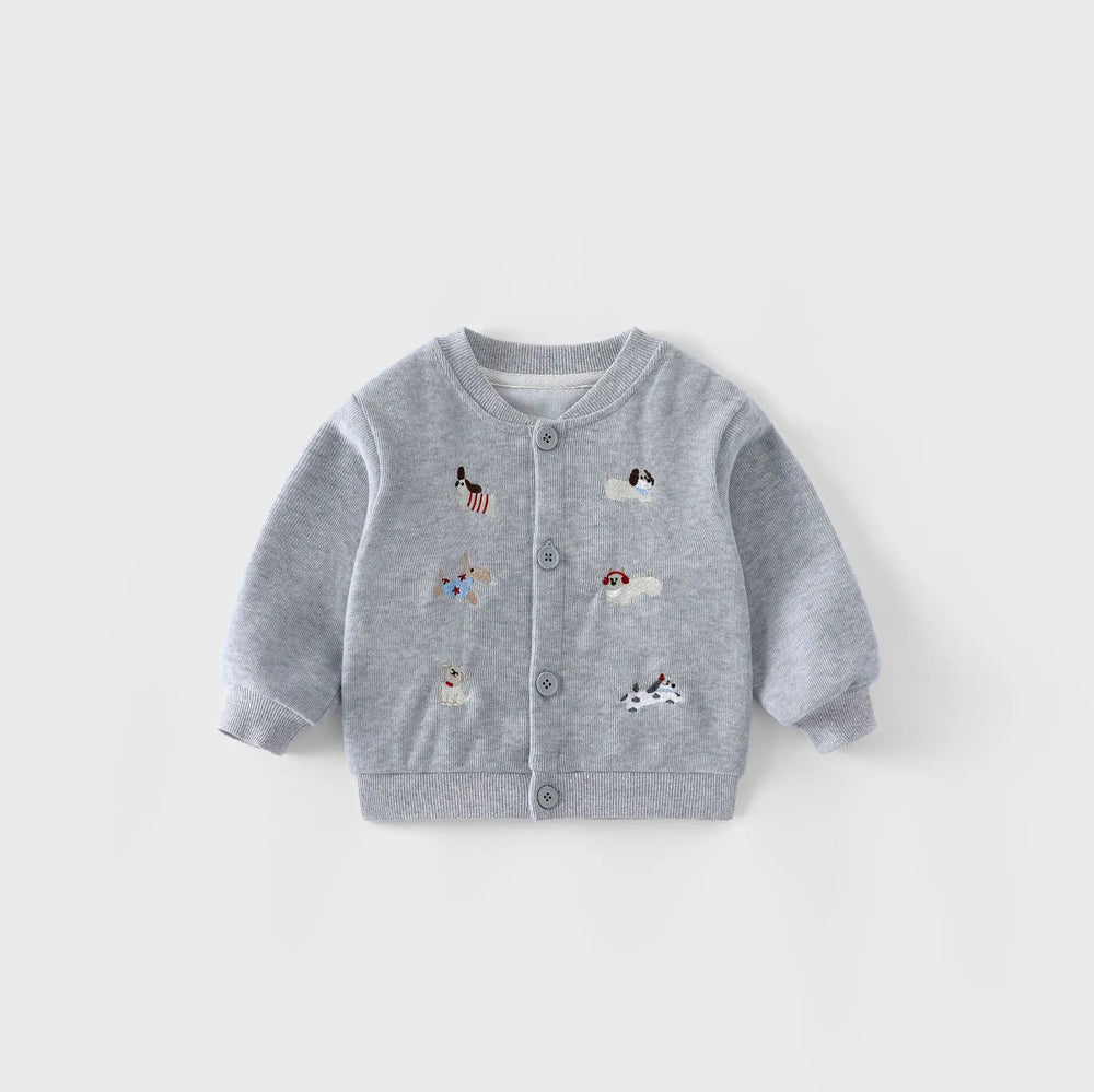 Baby & toddler baseball jacket – dog embroidery, button fastening | autumn