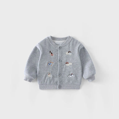 Baby & toddler baseball jacket – dog embroidery, button fastening | autumn