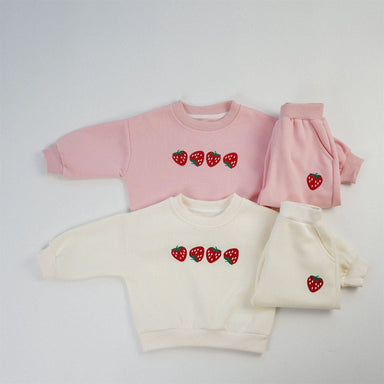 Girls' tracksuit with strawberry print – soft cotton, two-piece | kids loungewear