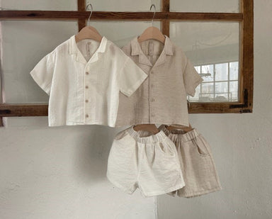 Baby summer set with linen shirt and shorts – breathable, elastic waist | 0–3 years
