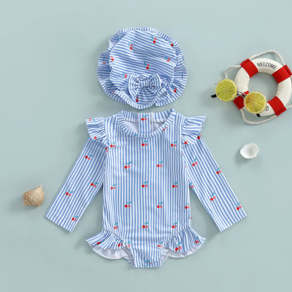 Girls' UV swimsuit with sun hat – long sleeves, quick-drying, full movement | baby swimwear