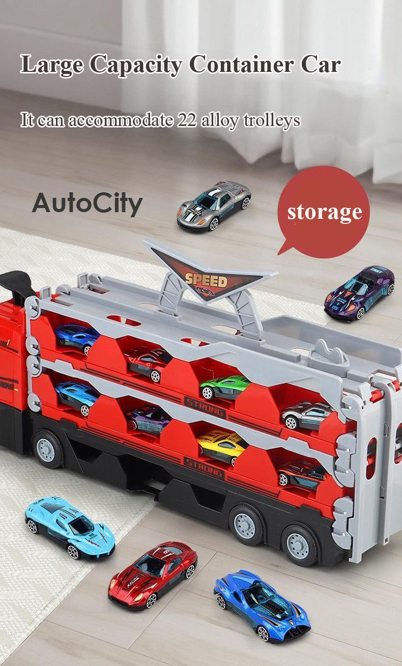 Toy transport truck with 8 miniature cars – durable, realistic design | kids 3+