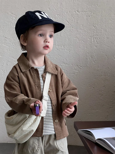Corduroy baby jacket with wooden buttons – soft, breathable cotton | unisex