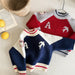 Knitted jumper keeps little ones warm – ribbed cuffs, bird print | boys
