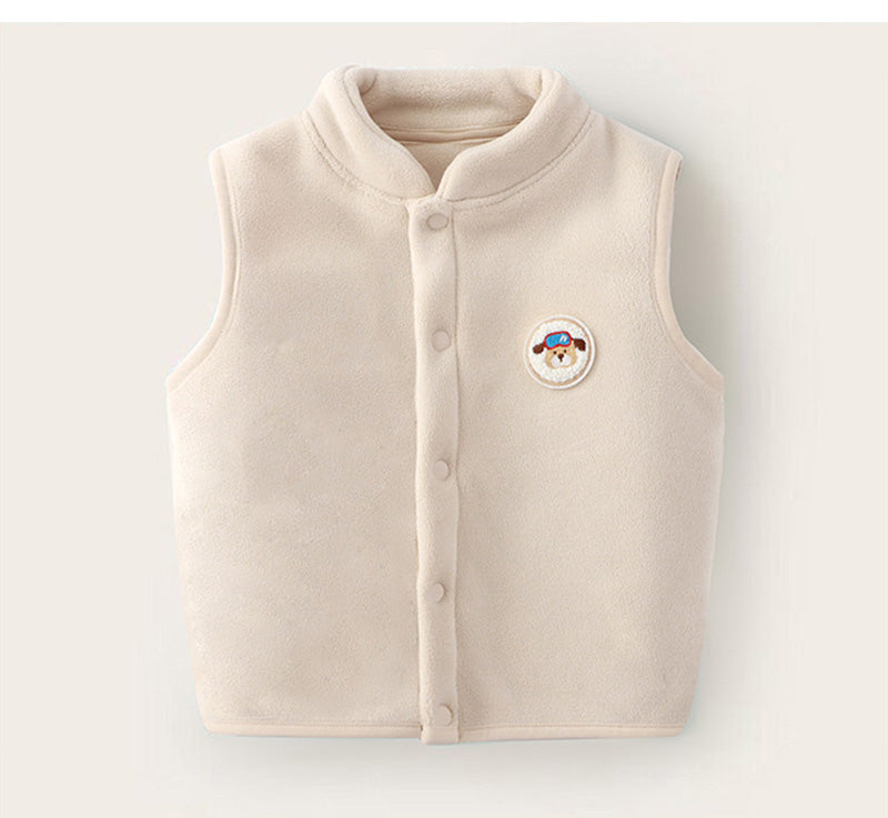 Fleece gilet keeps kids warm – soft, zip, dog print | unisex bodywarmer