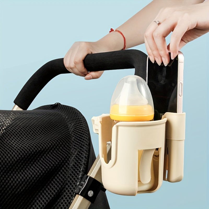Pram phone and cup holder with universal fit – stable, 2-in-1 design | buggy accessory