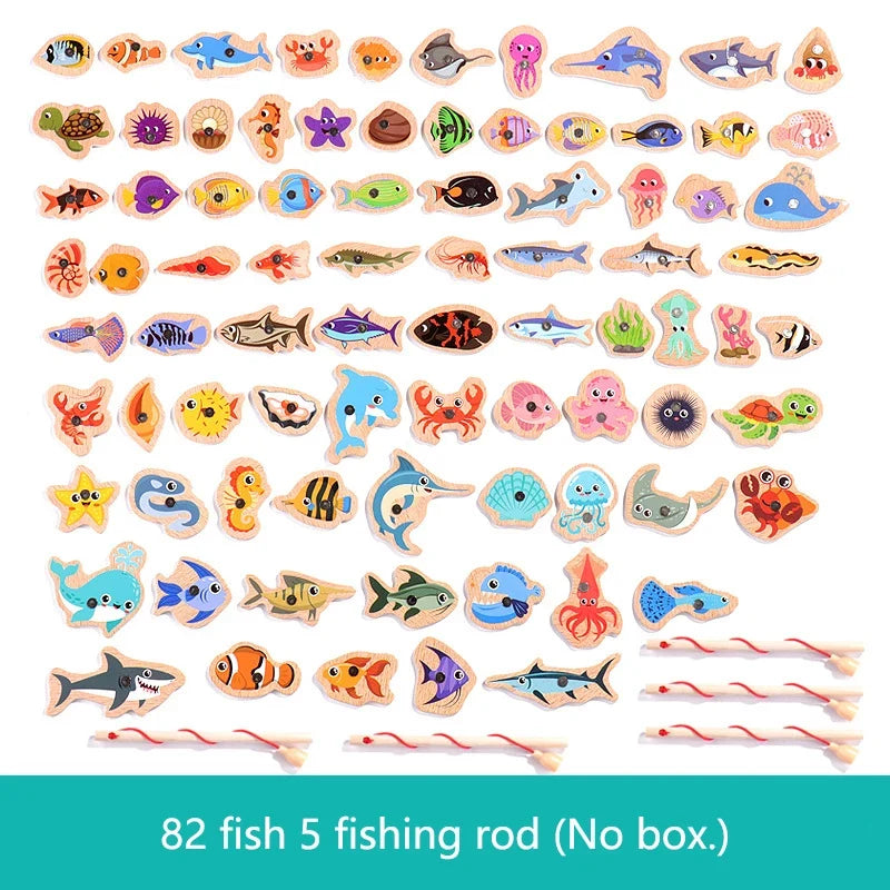 Magnetic wooden fishing game with sea animals – boosts fine motor skills | Montessori toy