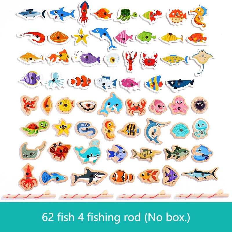 Magnetic wooden fishing game with sea animals – boosts fine motor skills | Montessori toy