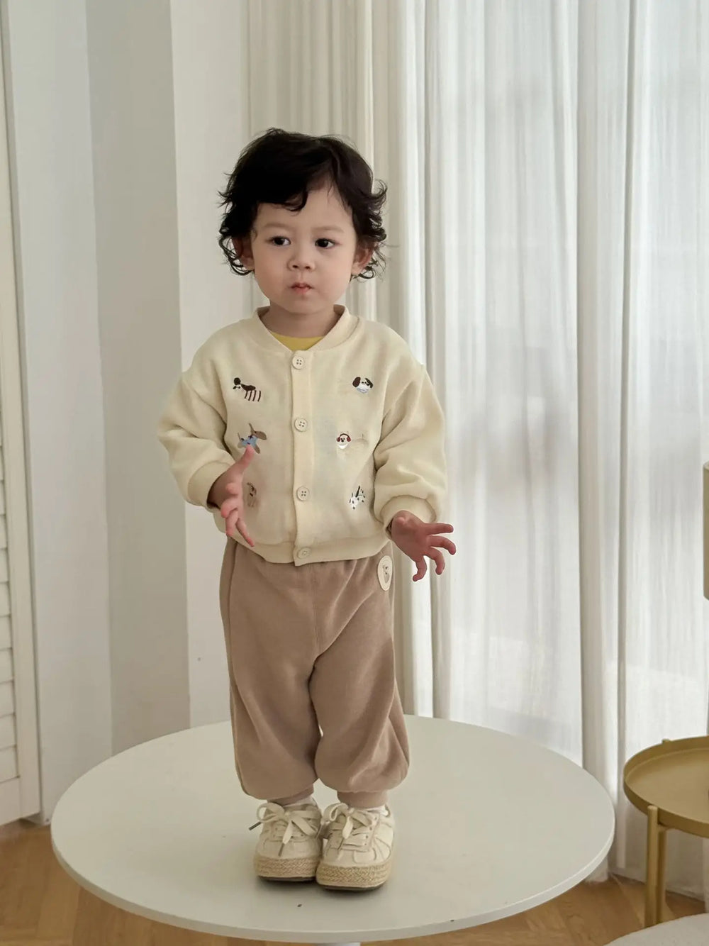 Baby & toddler baseball jacket – dog embroidery, button fastening | autumn