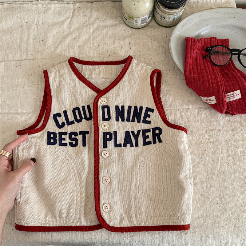 Kids' gilet with baseball-style design – soft cotton, button fastening | boys & girls