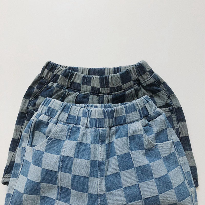 Checked shorts with elastic waistband – soft cotton, unisex, side pockets | kids summer shorts