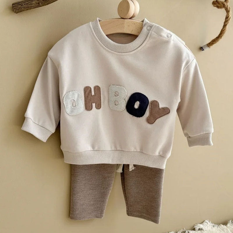 Baby clothing set with jumper and leggings – soft cotton, neutral tones | boys