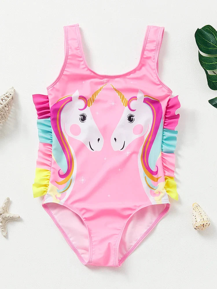 Girls' swimsuit with UV protection – mermaid, unicorn design, quick-drying | Kids swimwear