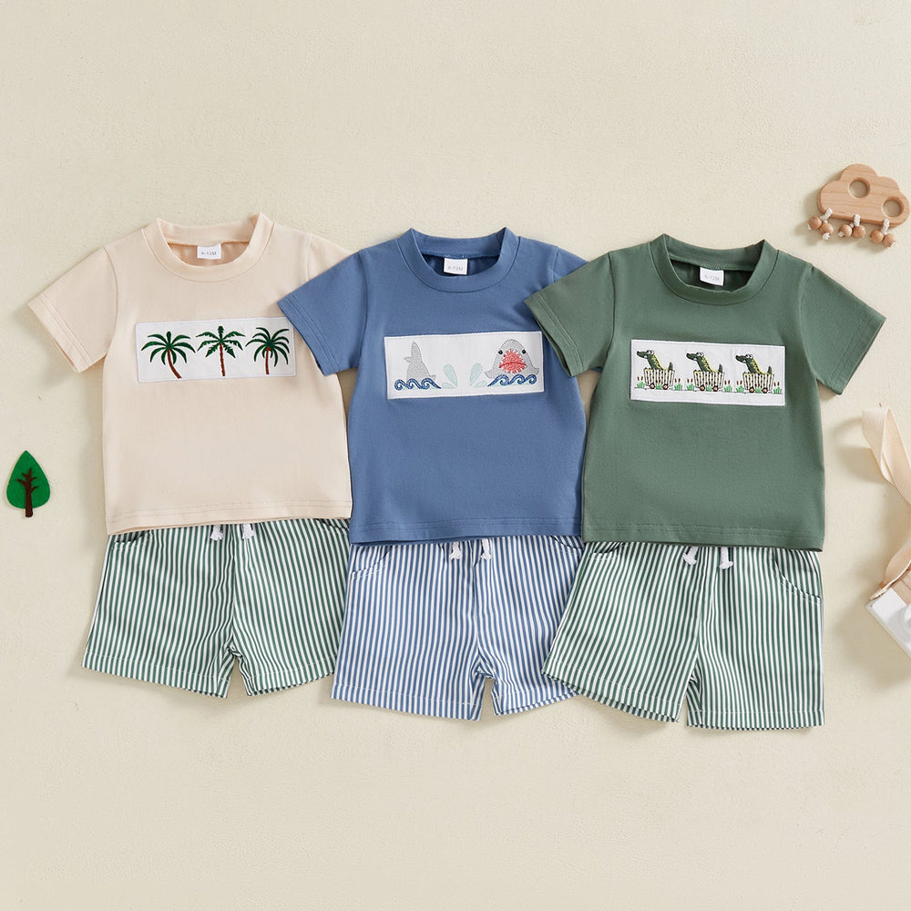 Summer set with printed t-shirt and striped shorts – soft, breathable | Baby & toddler