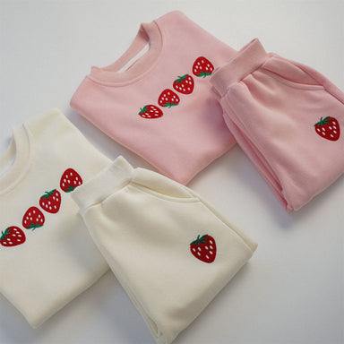 Girls' tracksuit with strawberry print – soft cotton, two-piece | kids loungewear