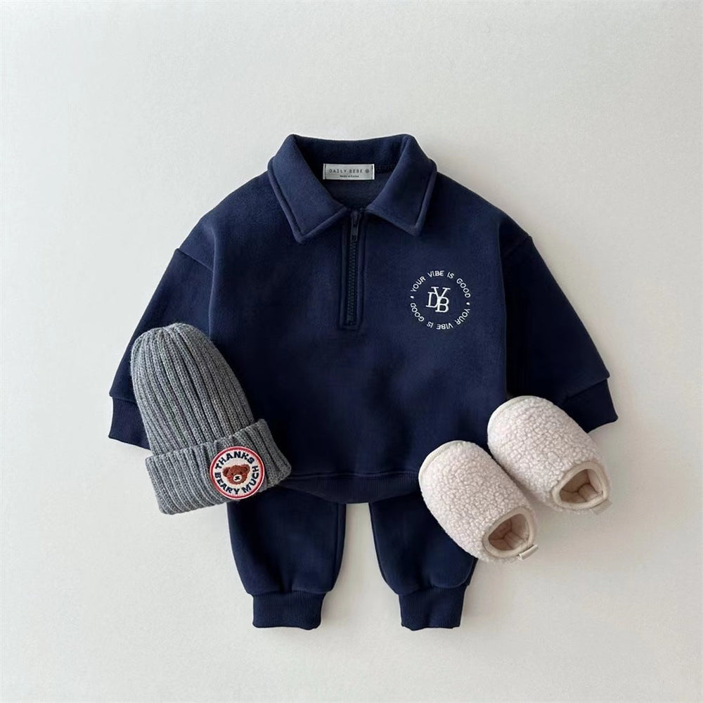 Fleece trousers and jumper set with half-zip – warm, soft, elasticated waist | Baby winter outfit