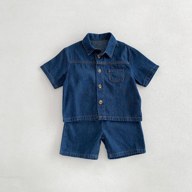 Denim summer set with shirt and shorts – soft, breathable, unisex | baby to kids