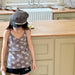 Girls' summer top with floral or lip print – soft cotton, spaghetti straps | 0–6 years