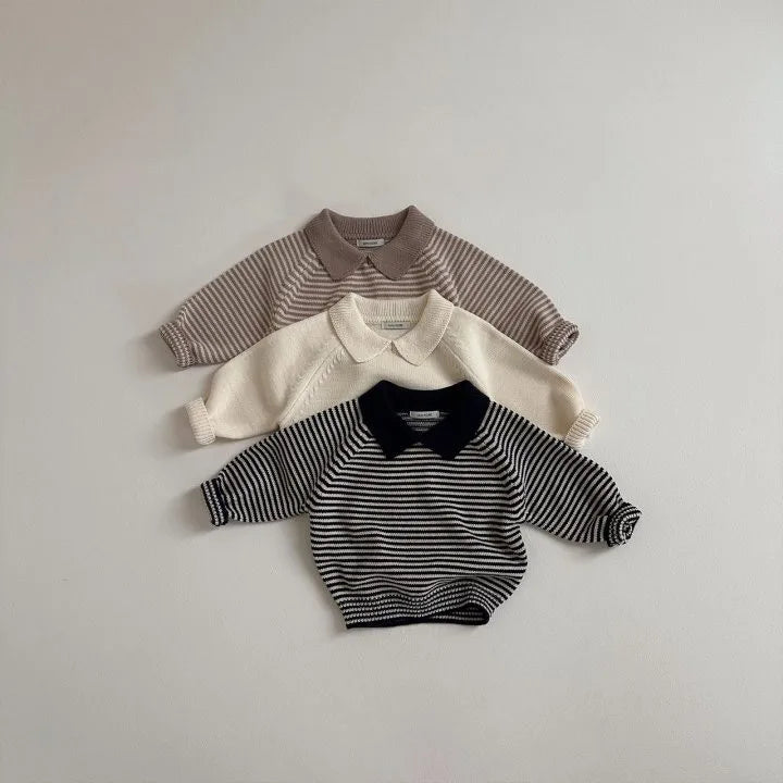 Striped polo jumper in soft cotton – classic collar, unisex fit | kids tops