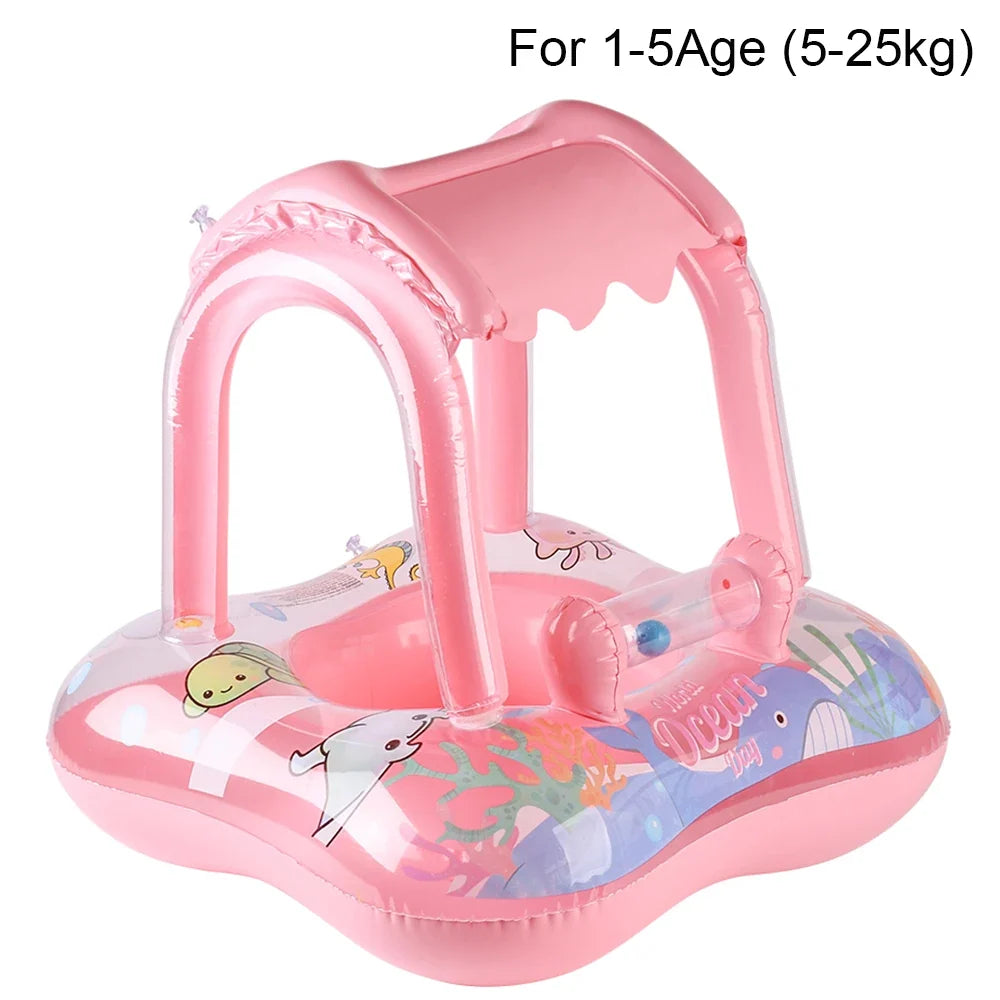 Baby swim float with sun canopy – stable, inflatable design | toddler float