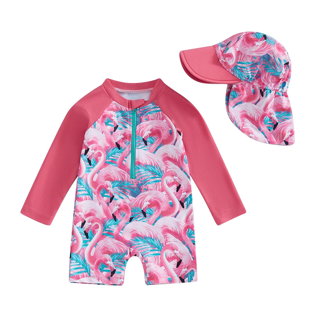 Baby UV swimsuit with sun hat – long sleeves, quick-dry, stretch | Kids swimwear