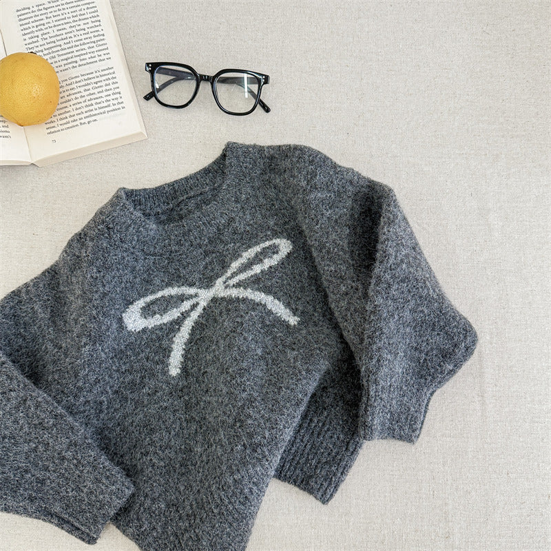 Knitted jumper with bow detail – soft, warm cotton knit | girls