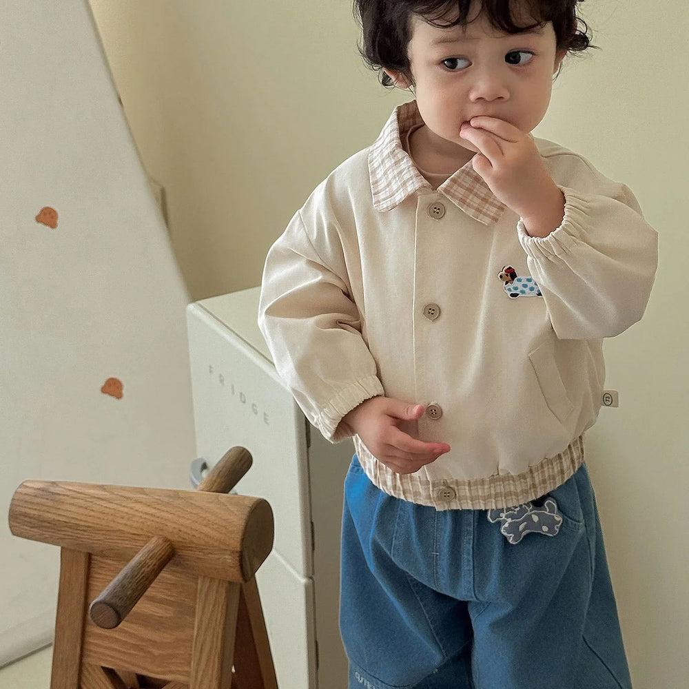 Baby and toddler baseball jacket with patchwork design – elastic cuffs | unisex autumn wear