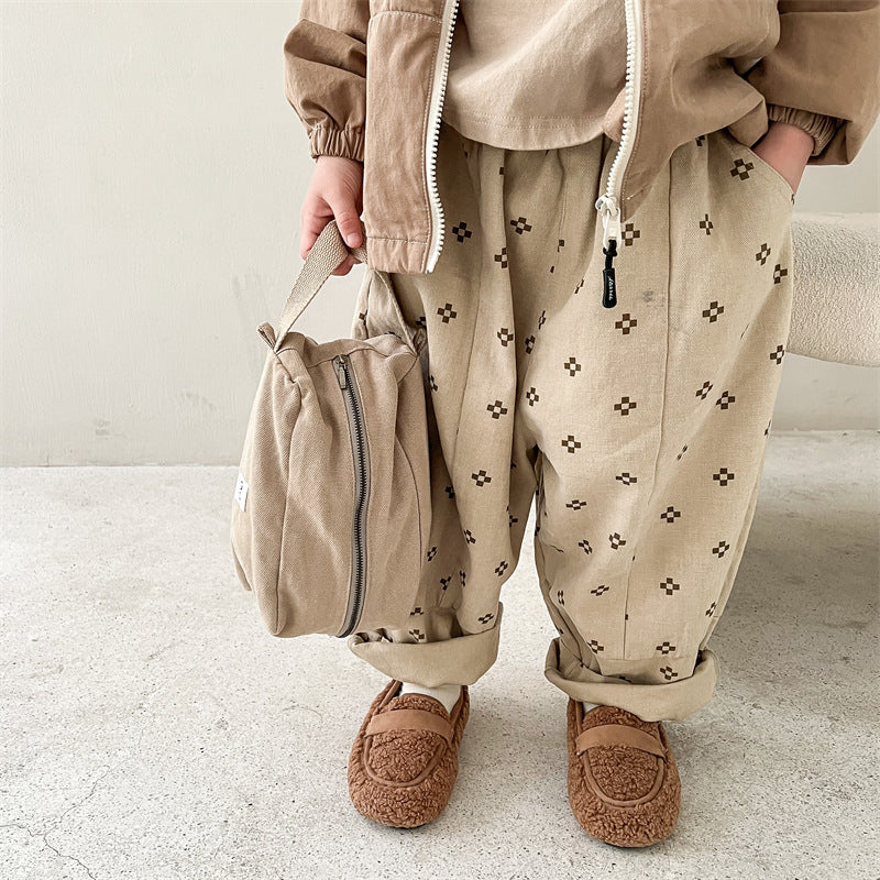 Baggy trousers with floral print – cotton-linen, elastic waist | unisex bloomers