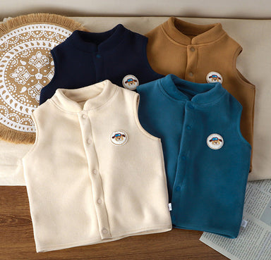 Fleece gilet keeps kids warm – soft, zip, dog print | unisex bodywarmer
