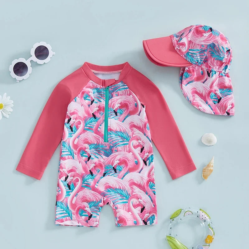 Baby UV swimsuit with sun hat – long sleeves, quick-dry, stretch | Kids swimwear
