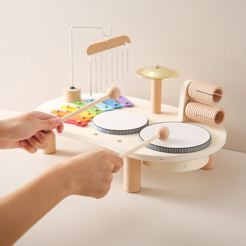 Wooden music table for kids – xylophone, drums and cymbals | Musical toy