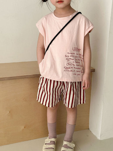 Summer outfit set with striped shorts and T-shirt – soft cotton, elastic waistband | unisex kids