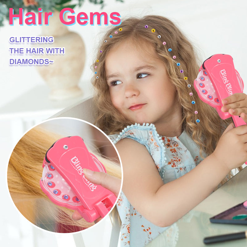 Hair glitter tool adds sparkle safely – no glue, reusable gems | girls hair toy