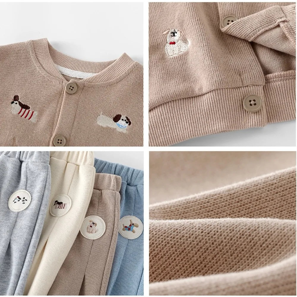 Baby & toddler baseball jacket – dog embroidery, button fastening | autumn