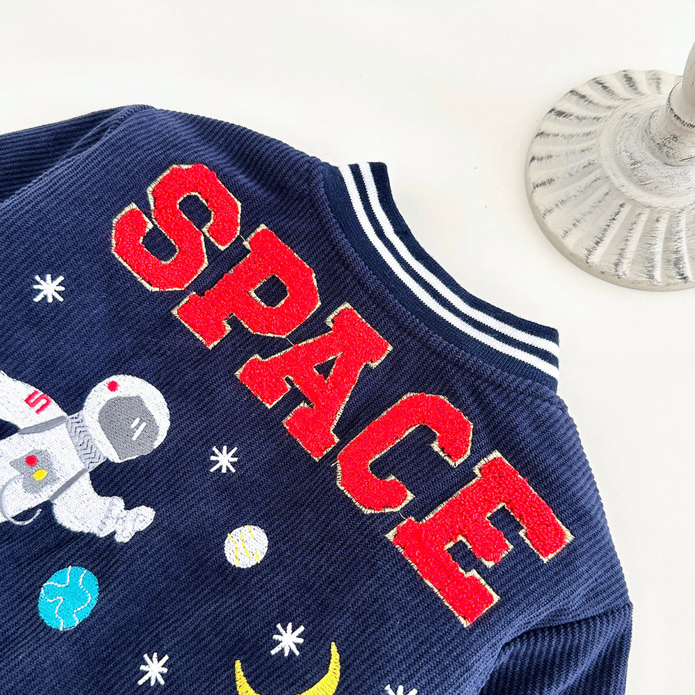 Baseball jacket with space print – ribbed cuffs, zip, pockets | unisex coat