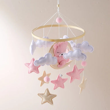 Wooden cot mobile with bears and stars – soft colours, felt figures | nursery decor