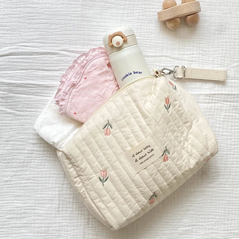 Nappy bag with embroidered print – compact, zip fastening, lightweight | For mums