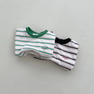 Striped cotton baby T-shirt with text print – soft, unisex | Baby tops