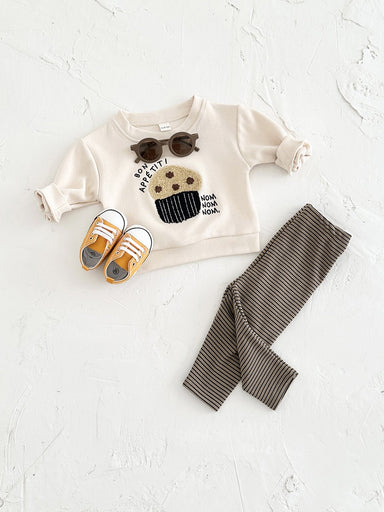 Clothing set with muffin print sweater – soft, striped leggings | unisex baby set
