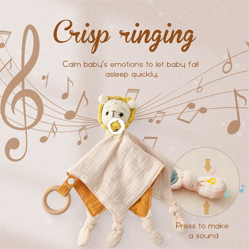 Baby comforter with wooden teether and rattle – soft cotton, soothes teething | Cuddle toy