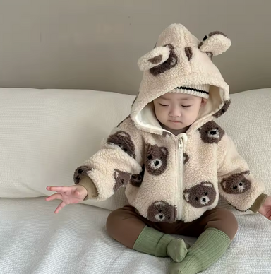 Teddy vest with cute ears – soft, warm fleece, zip closure | baby outerwear